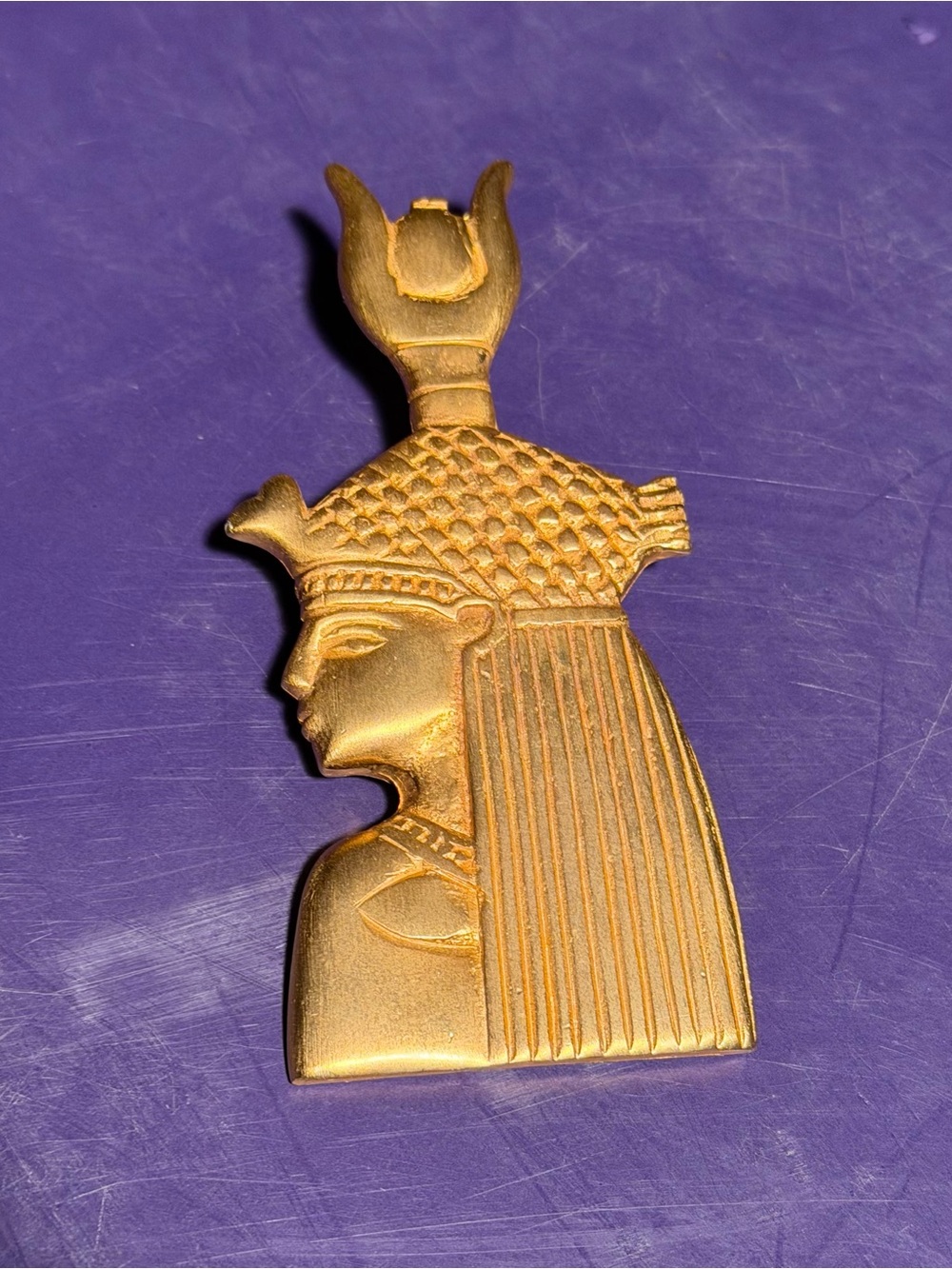 Kenneth Lane Egyptian Revival Goddess Hathor Gold Pendant Necklace KJL Tutankham